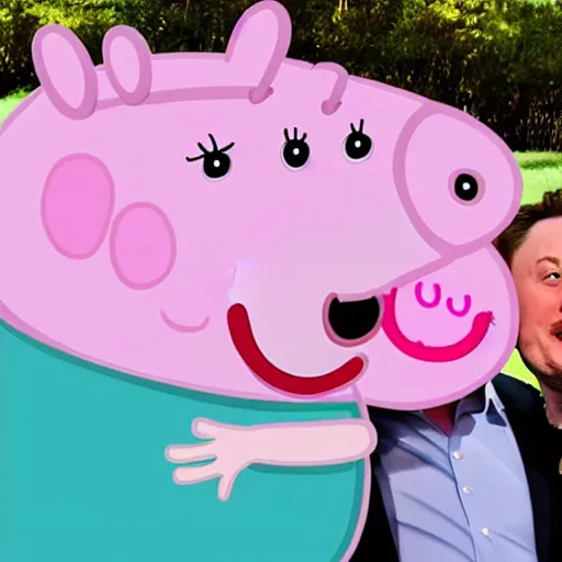 Prompt: peppa pig kissing elon musk