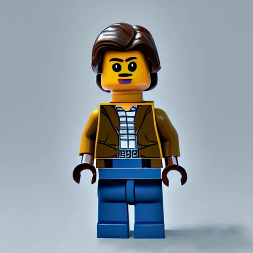 Prompt: han solo holding a blue lightsaber lego figure