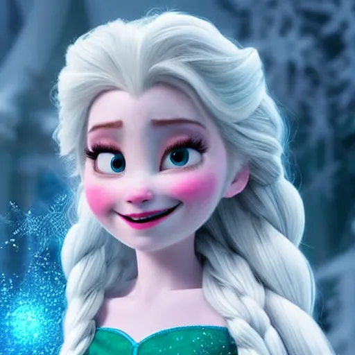 Image similar to belle delphine as elsa in live action disney frozen, 8k resolution, full HD, cinematic lighting, award winning, anatomically correct