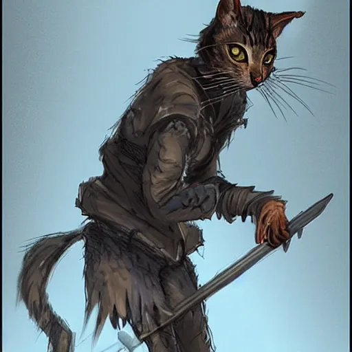 Prompt: humanoid homeless cat, concept art, d & d, fantasy