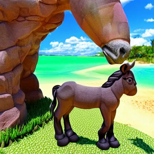 Image similar to a 3d donkey on vacation, amazing detail