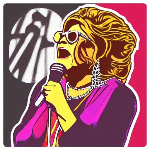 Image similar to 1 9 7 0 - janice joplin singing into the microphone, swagger, sticker - art, svg vector, adobe - illustrator