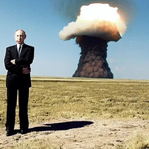 Prompt: putin standing next to nuclear explosion