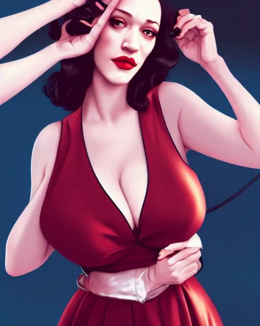 Image similar to kat dennings christina hendricks jennifer tilly, in a dress, by wlop and ilya kuvshinov and artgerm, gorgeous beautiful, stunning, deviant