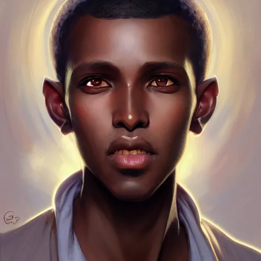 Image similar to illustration of a somali boy, d & d, fantasy, intricate, elegant, highly detailed, digital painting, artstation, concept art, smooth, sharp focus, illustration, art by artgerm and greg rutkowski and alphonse mucha