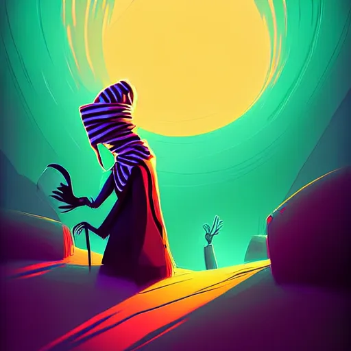 Image similar to curled perspective digital art of woman with keffiyeh covered face by anton fadeev from nightmare before christmas