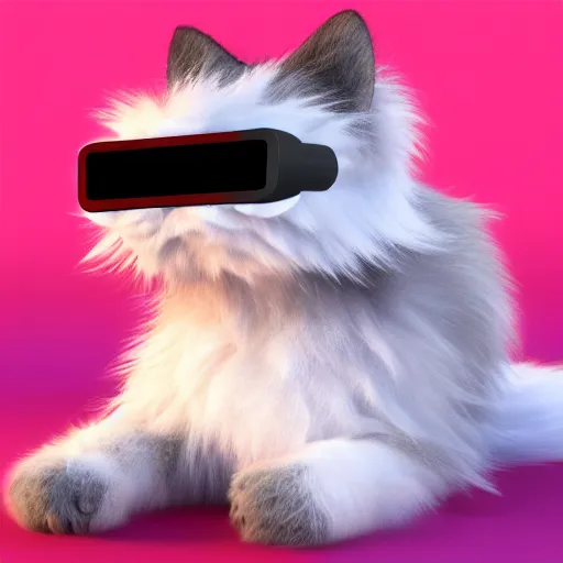 Image similar to fluffy cat wearing a virtual reality headset character concept 3 d render with detailed fur 4 k