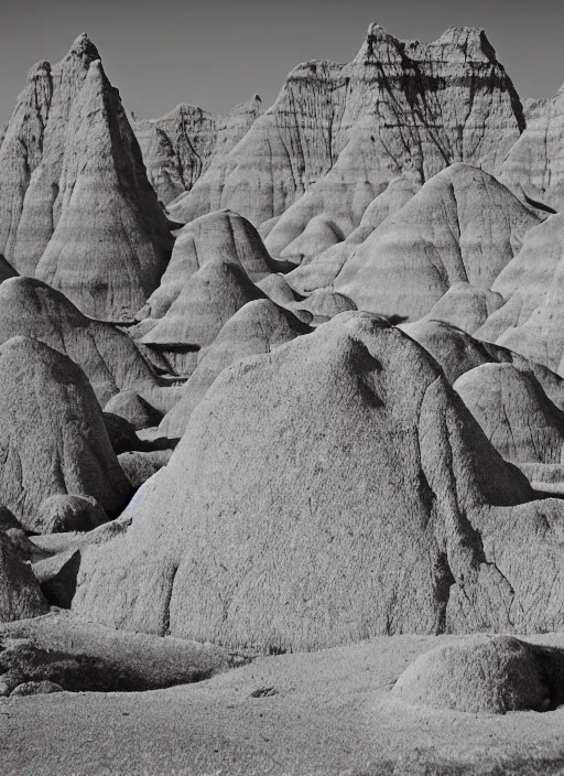 Image similar to Badlands rock formations protruding out of lush desert vegetation, albumen silver print by Timothy H. O'Sullivan.