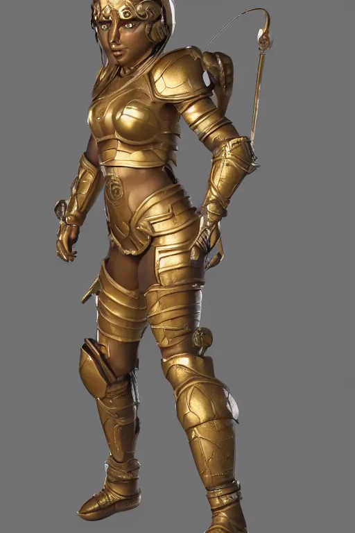 Image similar to a highly detailed sculpt of athletic girl in armor, with small golden ornaments on the shoulder : concept design iteration, cinematic light, featured on artstation, octane render, path tracing, sharp focus, 4 k