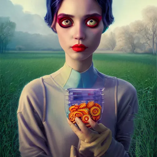 Image similar to Lofi portrait in a field, Pixar style by Tristan Eaton and Stanley Artgerm and Tom Bagshaw and Tim Burton