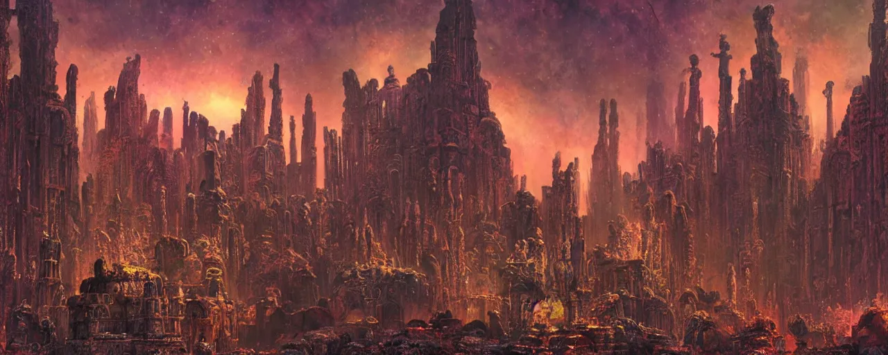 Image similar to ” ancient ruins of an alien cathedral, [ cinematic, detailed, epic, widescreen, opening, establishing, mattepainting, photorealistic, realistic textures, octane render, art by paul lehr ] ”