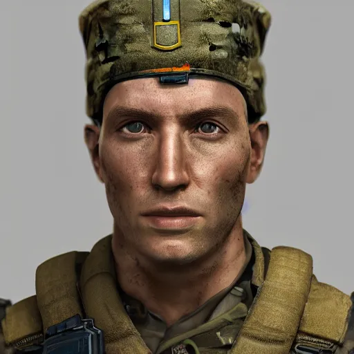 Prompt: portrait of soldier, 8 k uhd, unreal engine, octane render in the artstyle of finnian macmanus, john park and greg rutkowski