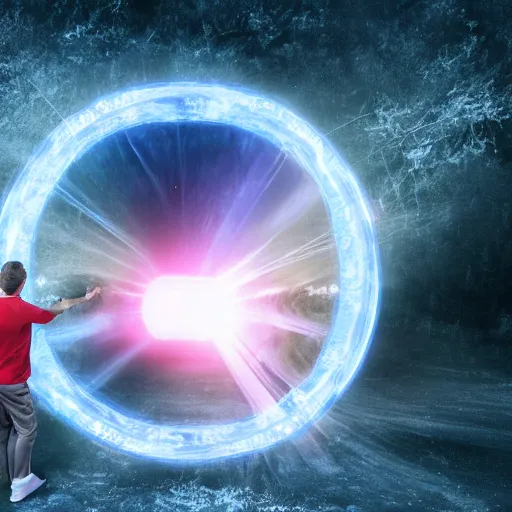 Image similar to a man opening a portal through the multiverse