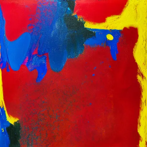 Image similar to gestural abstraction painting in red, yellow, and blue, highly detailed