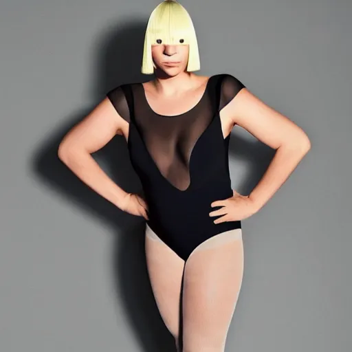 Image similar to sia furler wearing a skin colored leotard full body artistic photoshoot