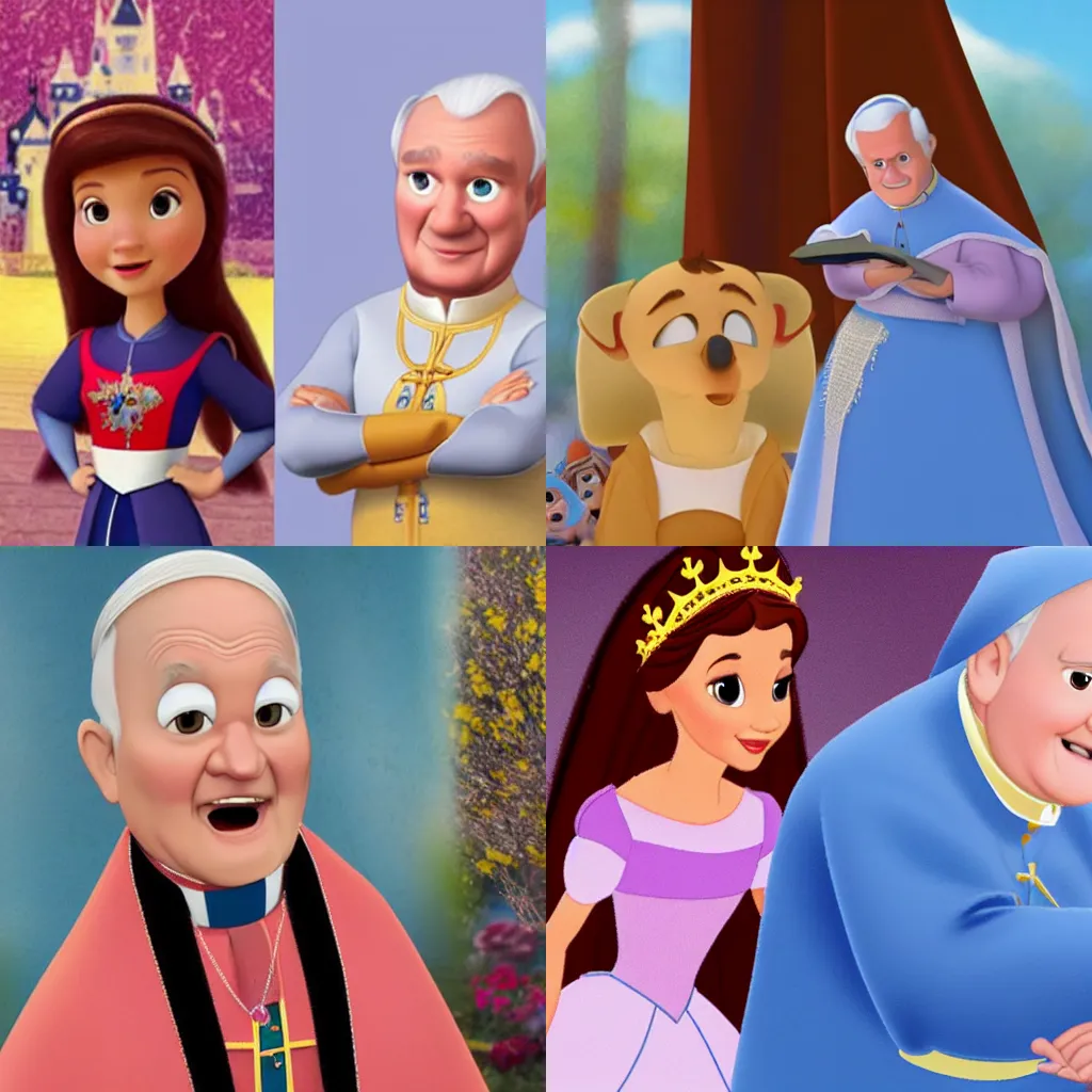 Prompt: John Paul II as a Disney Princess Pixar