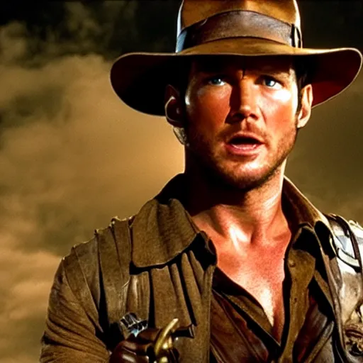 Prompt: still from the Indiana Jones movie with chris pratt, award-winning cinematography, 4k