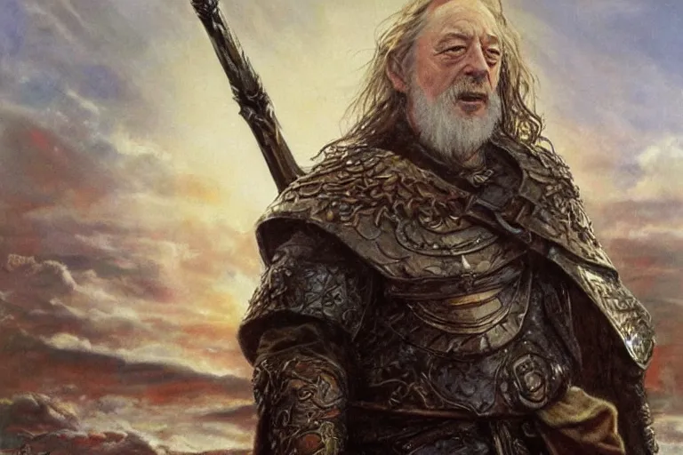 Image similar to Theoden. concept art by James Gurney.