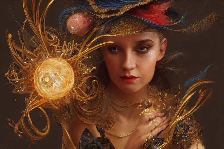 Image similar to Magician, female, fantasy, bangles, explosion, dramatic, intricate, elegant, highly detailed, digital painting, artstation, concept art, smooth, sharp focus, illustration, art by Hieronomous Bosch, octane render