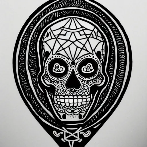 Image similar to tattoo design, stencil, tattoo stencil, traditional, a world famous tattoo of a geometric skull with a galaxy coming out of the top of its head-s 100