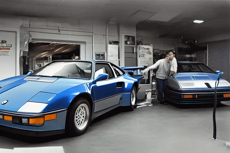 Image similar to 1985 Vector W8 Twin Turbo 911 BMW M1 inside of a car wash, ektachrome photograph, volumetric lighting, f8 aperture, cinematic Eastman 5384 film