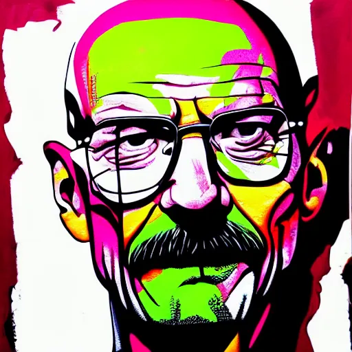 Image similar to walter white wearing the joker suit, dripping paint