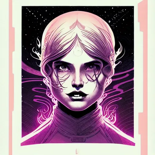 Image similar to cosmic portrait top light, by killian eng and joe fenton and martin deschambault and conrad roset, inspired by victorian vertigo comics, etching, fine, sharp high detail,