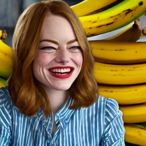 Image similar to a banana fruit that has the accurate facial expressions of emma stone on it, dark humor, dalle 2 generation