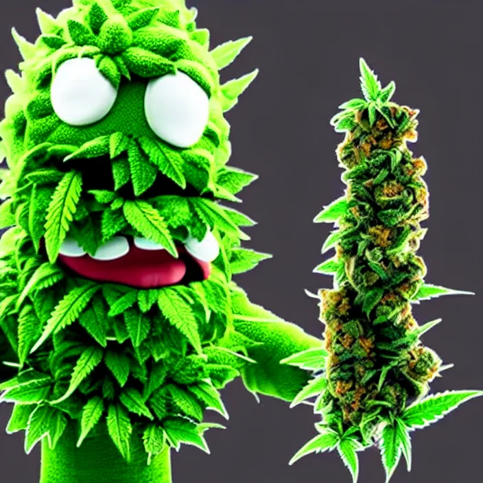 Prompt: giant angry anthropomorphic angry marijuana plant creature