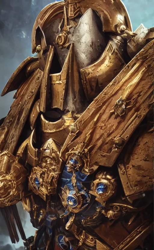 Image similar to warhammer 40k Emperor of Mankind, half-length portrait, beautiful face, long hair, illustration, fine details, cinematic, highly detailed, octane render