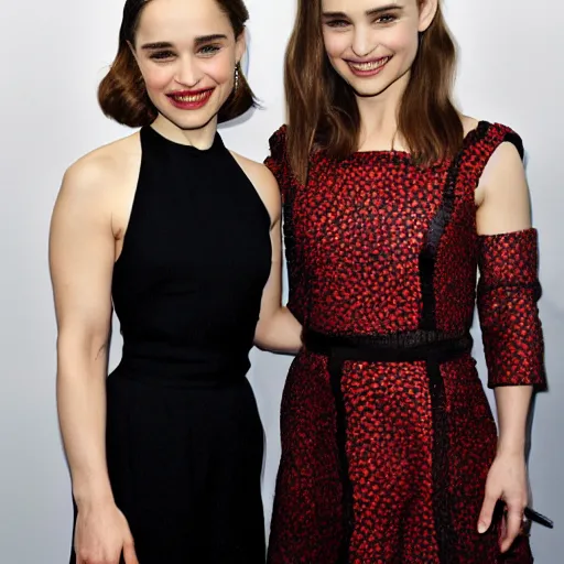 Prompt: Emilia Clarke and Natalie Portman posing for a picture