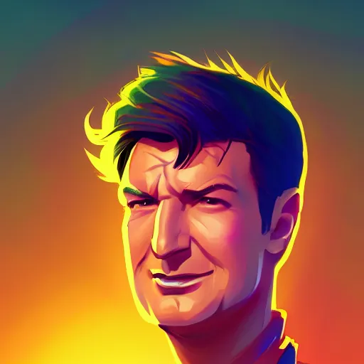 Prompt: nathan fillion radiating a glowing aura stuff loot legends stylized digital illustration video game icon artstation lois van baarle, ilya kuvshinov, rossdraws,