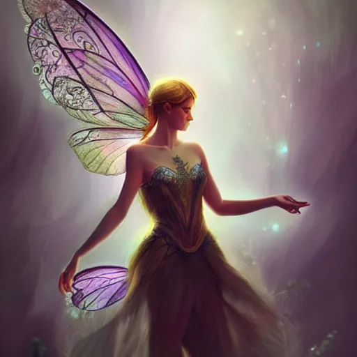 Prompt: a picture of a fairy, elegant, epic, detailed, intricate, digital painting, concept art, realistic, smooth, focus, rim light,