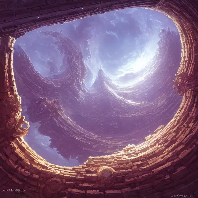 Prompt: Giant Floating Circular Ancient Sacred Sublime Cosmic Structure by Andreas Rocha