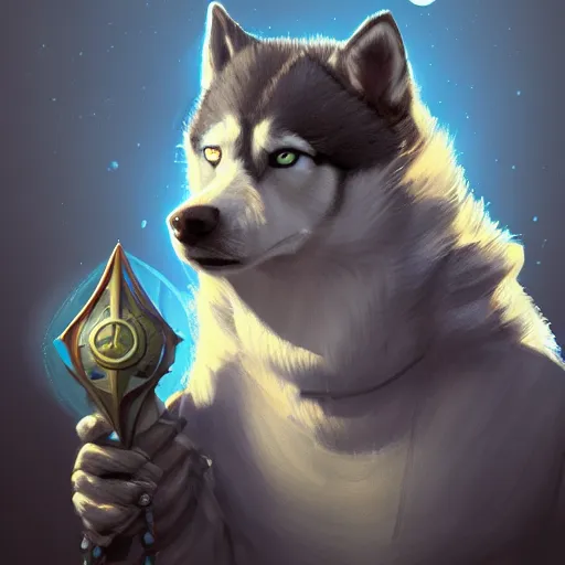 Image similar to Husky Wizard, Fantasy, artstation, award winning,