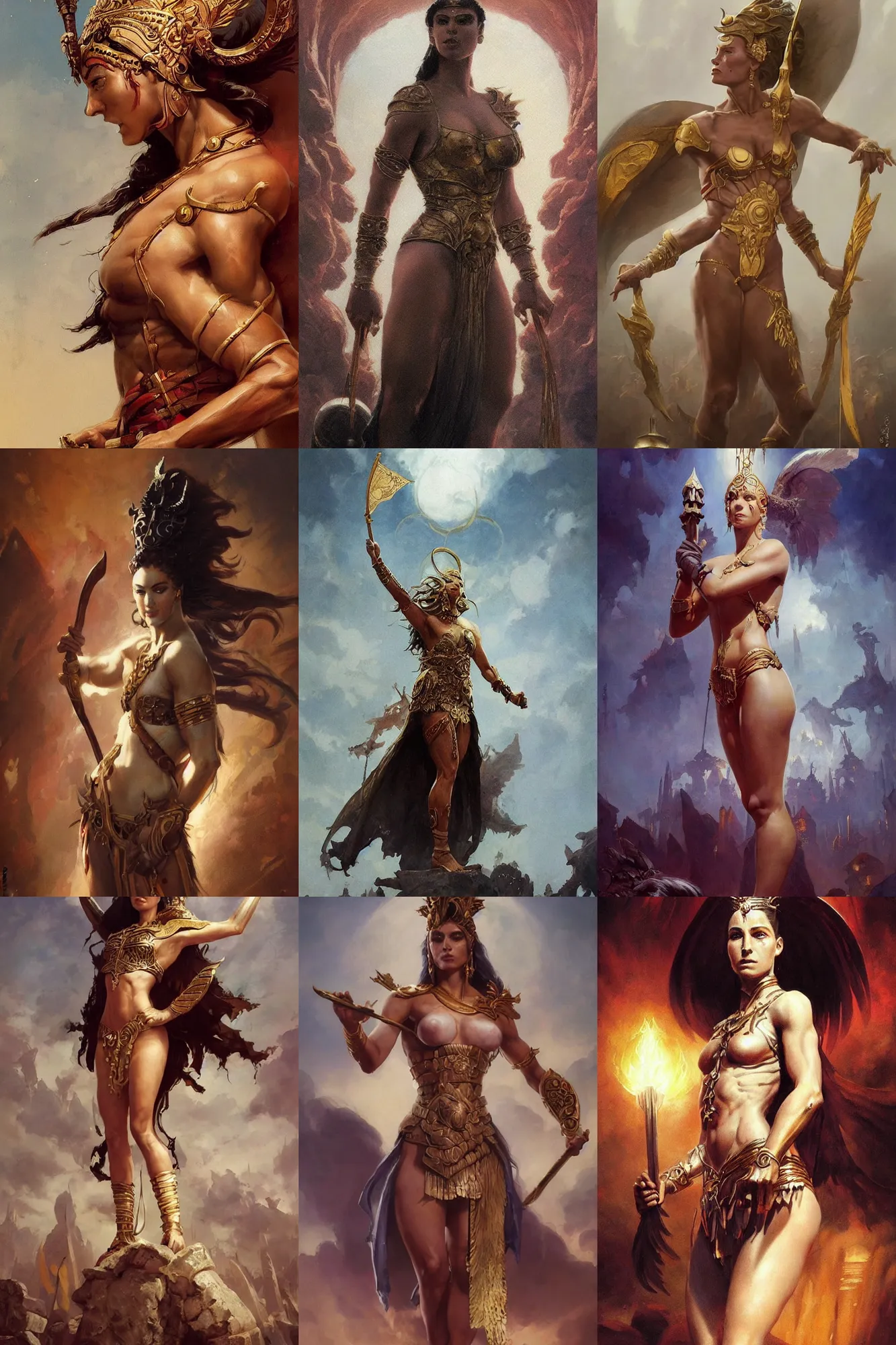 Prompt: An epic fantasy character art full portrait of a goddess at the first olympic games, by Greg Rutkowski, Frank Frazetta, Boris Vallejo, very very beautiful, olympus, Exquisite detail, post-processing, masterpiece, cinematic, coliseum