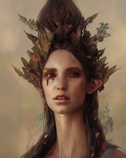 Prompt: an upper body portrait of a beautiful elf princess, oil painting, by Fernanda Suarez and and Edgar Maxence and greg rutkowski