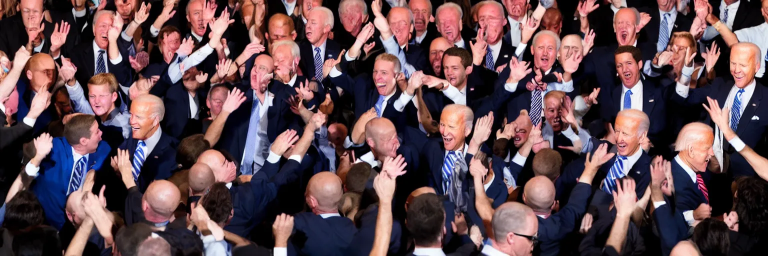 Image similar to photograph of several clones of joe biden in a mosh pit