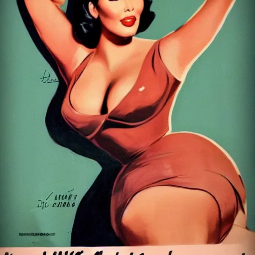 Prompt: kim kardashian in a 1950's pin up poster