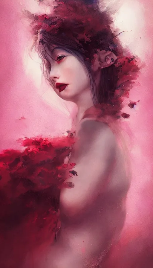 Image similar to shot of bored girl with pouty aerochrome ( ( ( lips ) ) ), fungal, adorable, expressive eyes, kawaii playful pose of a dancer, greg rutkowski, charlie bowater, yuumei, stephen gammell, unreal 5, daz, hyperrealistic, dark, dynamic lighting, fantasy art, beautiful face