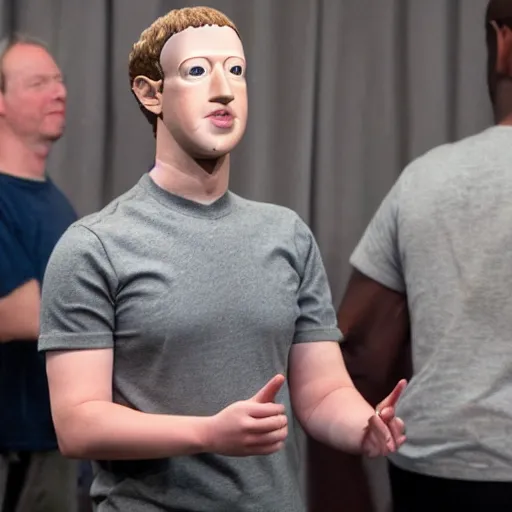 Image similar to animatronic Mark Zuckerberg, BTS photo, Stan Winston studios, detailed, 4k