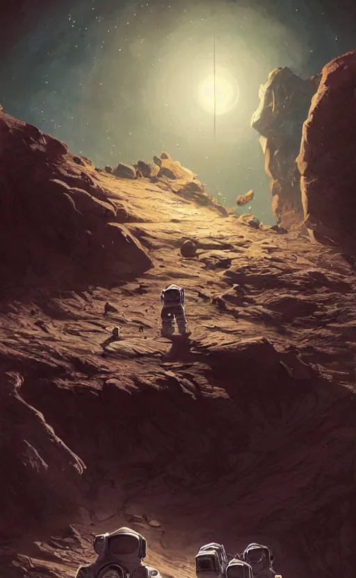 Prompt: a beautiful artwork illustration, astronauts with flashlights stand in front of a giant obsidian building on the moon, by greg rutkowski and jesper ejsing and raymond swanland, featured on artstation, wide angle, vertical orientation