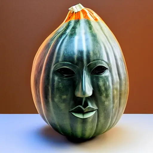 Image similar to a gourd shaped to look like the face of amber heard intercross hybrid mix