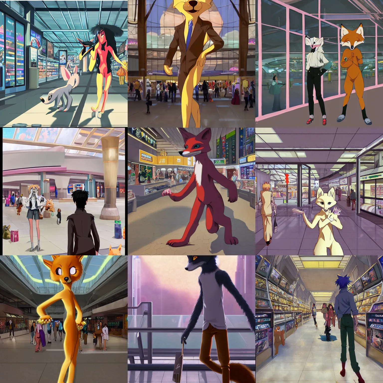 Prompt: anthro art commission of an anthropomorphic natural digitigrade furry ( ( fox ) ) person shopping at a futuristic mall, photorealistic, key anime art, makoto shinkai, james gurney, don bluth, disney!!!!, hibbary, dark natasha, goldenwolf, furaffinity, fursona, greg rutkowsi