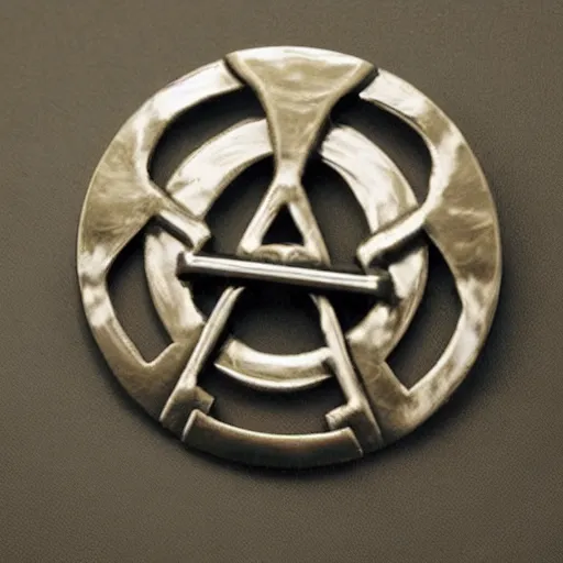 Prompt: transhumanism, metal badge with a hair clip, science, eternity, long life, technology, atom, reliability