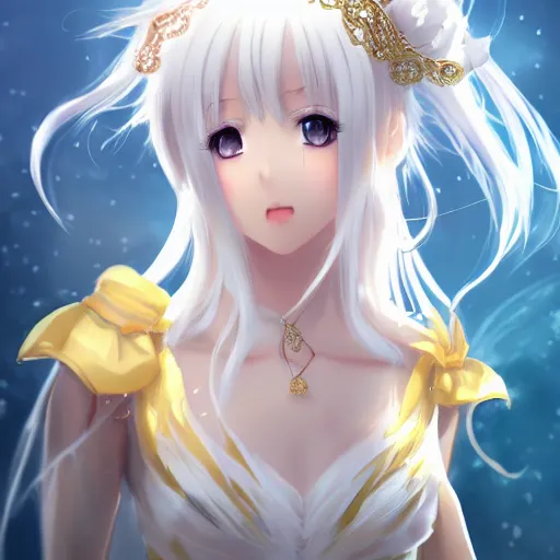 Prompt: portrait of an anime princess in white and golden clothes , digital painting , artstation , devian art , 4k , HD