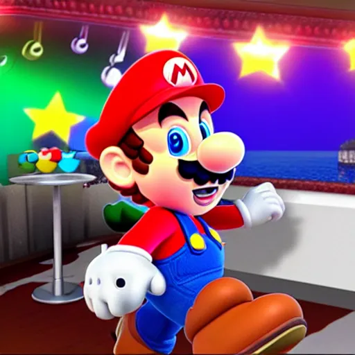 Image similar to super mario singing karaoke