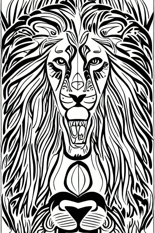 Image similar to Illustration of an extremely simple lion, cartoons, full body front, sticker, colorful, fantasy, artstation, highly detailed, simple, smooth and clean vector curves, no jagged lines, vector art, smooth, on a flat color black background