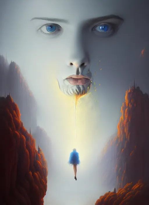 Image similar to i am the smokey mirror looking at myself in all of you, surrealism!!!!! hyper - detailed 3 d render, oil painting, surreal concept art, photorealistic, digital painting, lifelike, sharp focus, artstation hd, by greg rutkowski, bruce pennington, valentina remenar and asher duran,