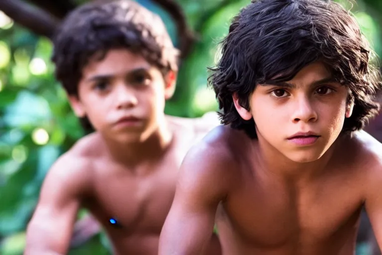 Image similar to young jake t. austin plays mowgli in the live action adaptation of the jungle book, 3 5 mm photography, highly detailed, cinematic lighting, 4 k